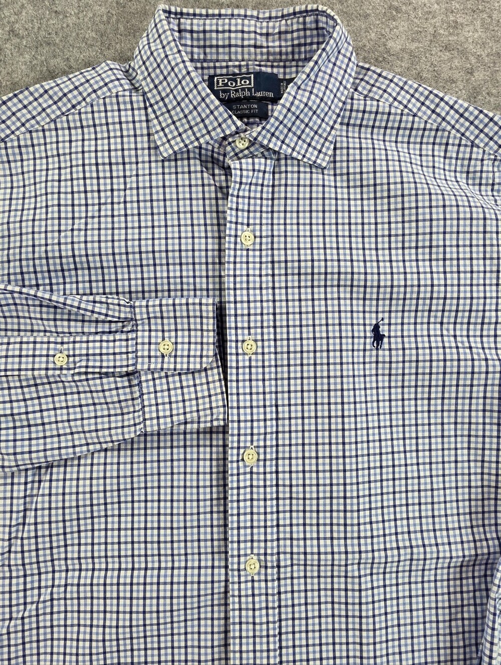 Polo by Ralph Lauren Blue Check Button-Down Shirt Stanton Classic Fit Sz L